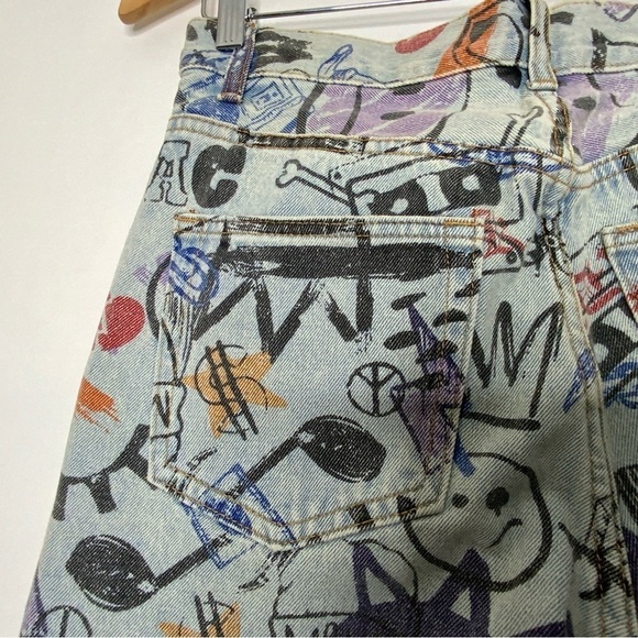 ADIKA Gray Graffiti High Waist Wide Leg Swag Doodle Jeans. Size Medium. (NWT). - Picture 5 of 6